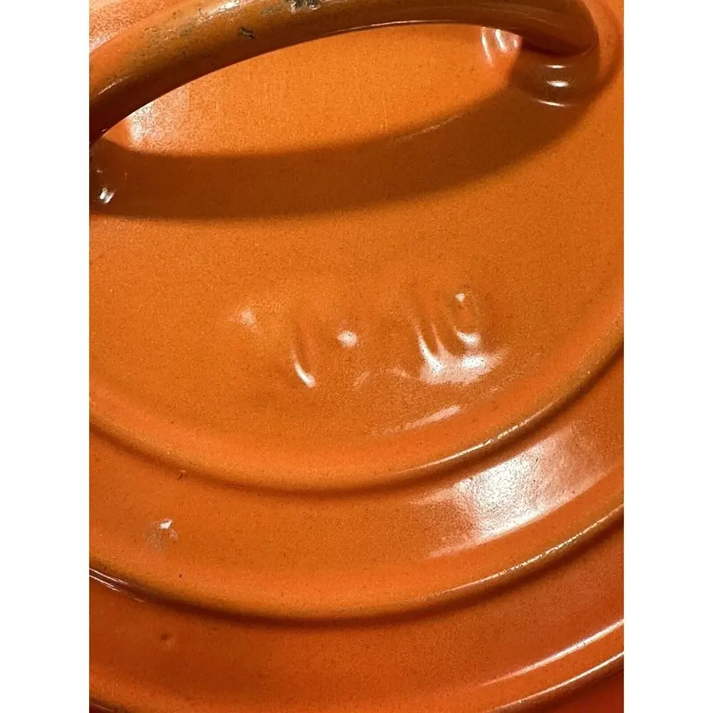 Vintage DESCOWARE Cast Iron LID FE BELGIUM No 6 Flame Red Orange ENAMEL Fits 7”‎